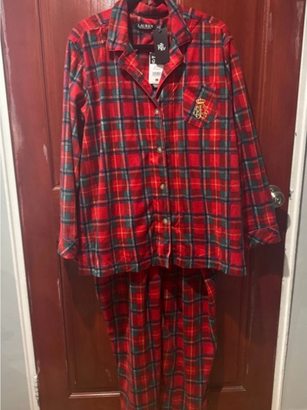 Ralph Lauren Red and Green Plaid Two-Piece Pajama Set